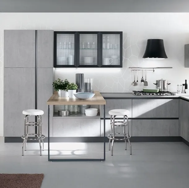 Cucina su misura angolare con penisola Agorà finitura Grigio Cemento di Evo Cucine